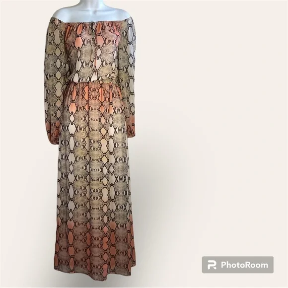 Boston Proper | Dresses | Boston Proper Boho Maxi Snake Print Off The  Shoulder Dress | Poshmark
